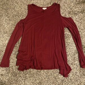 Women's Burgundy Cold Shoulder Top